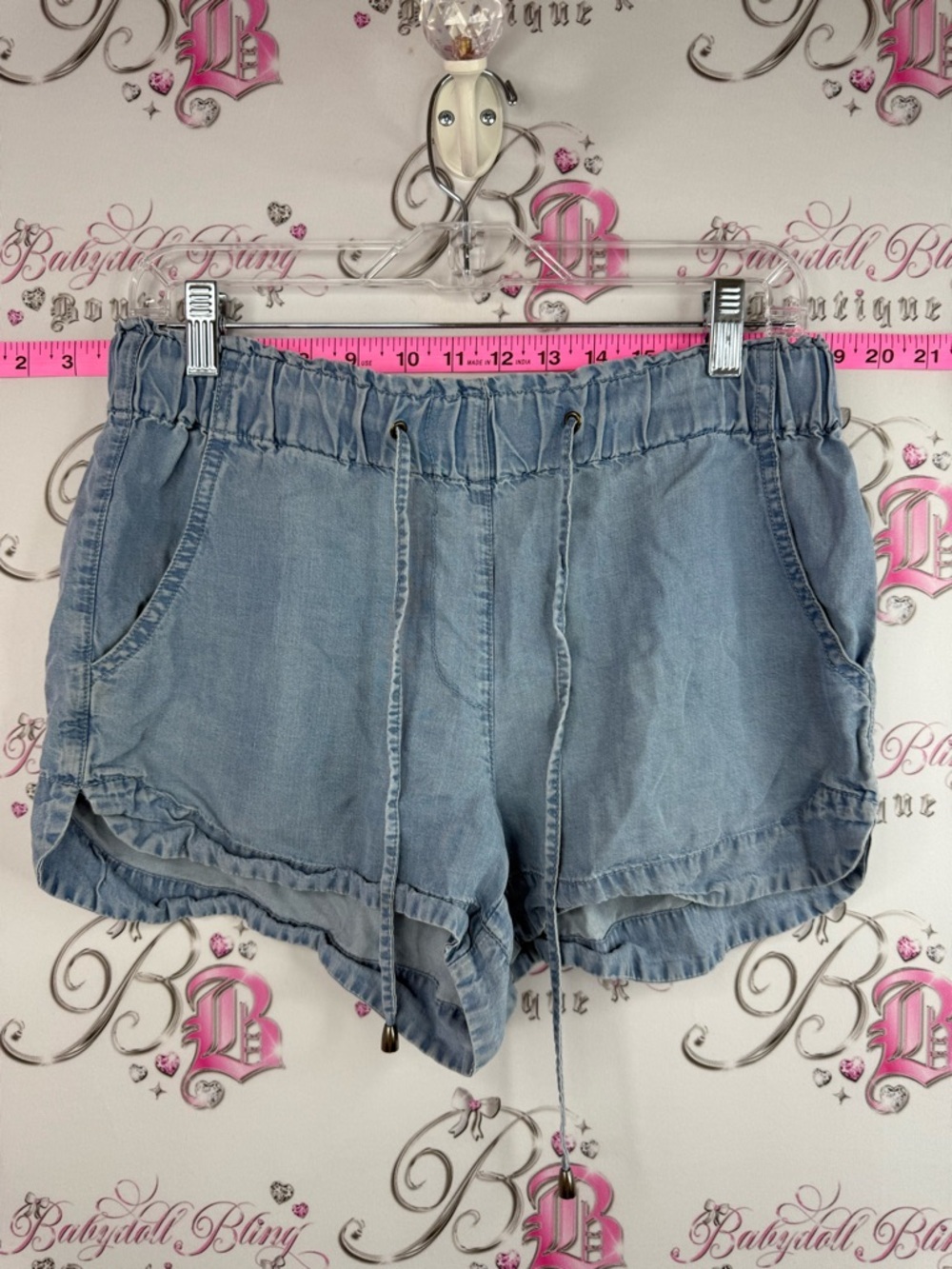 Dex shorts comfy flowy stretch Light Blue High Waist Drawstring Denim Shorts